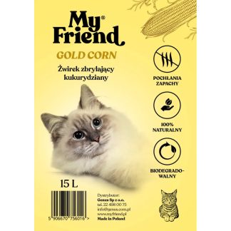 Кукурузный наполнитель для кошачьего туалета My Friend Gold Corn, 7 л, 4,5 кг, комкующийся, биоразлагаемый.