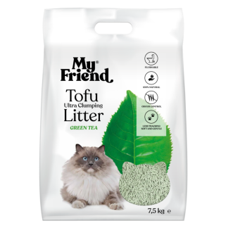 Комкующийся наполнитель для кошачьего туалета My Friend Tofu Green Tea, 7,5 кг, 2 мм.