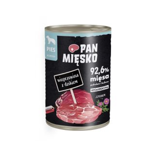 Влажный корм для собак PAN MIESKO со вкусом свинины и дикого кабана, 400 г.
