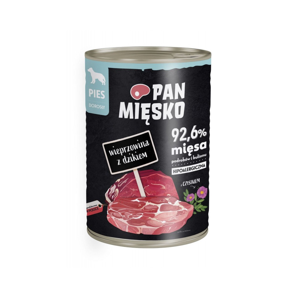 Влажный корм для собак PAN MIESKO со вкусом свинины и дикого кабана, 400 г.