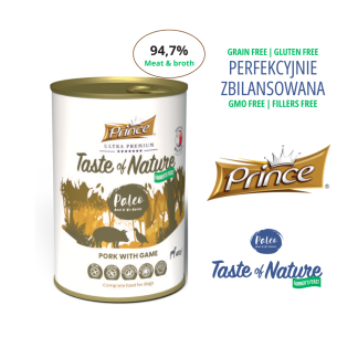 Влажный беззерновой корм для собак Prince Farmer со вкусом свинины и оленины, 400 г.