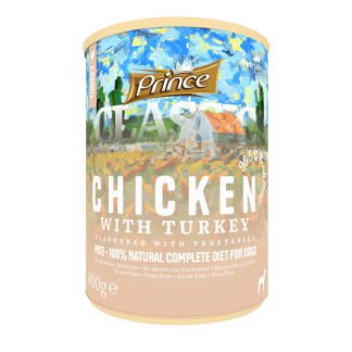 Влажный беззерновой корм для собак Prince Premium Classic Turkey Chicken Vegetables, 400 г.