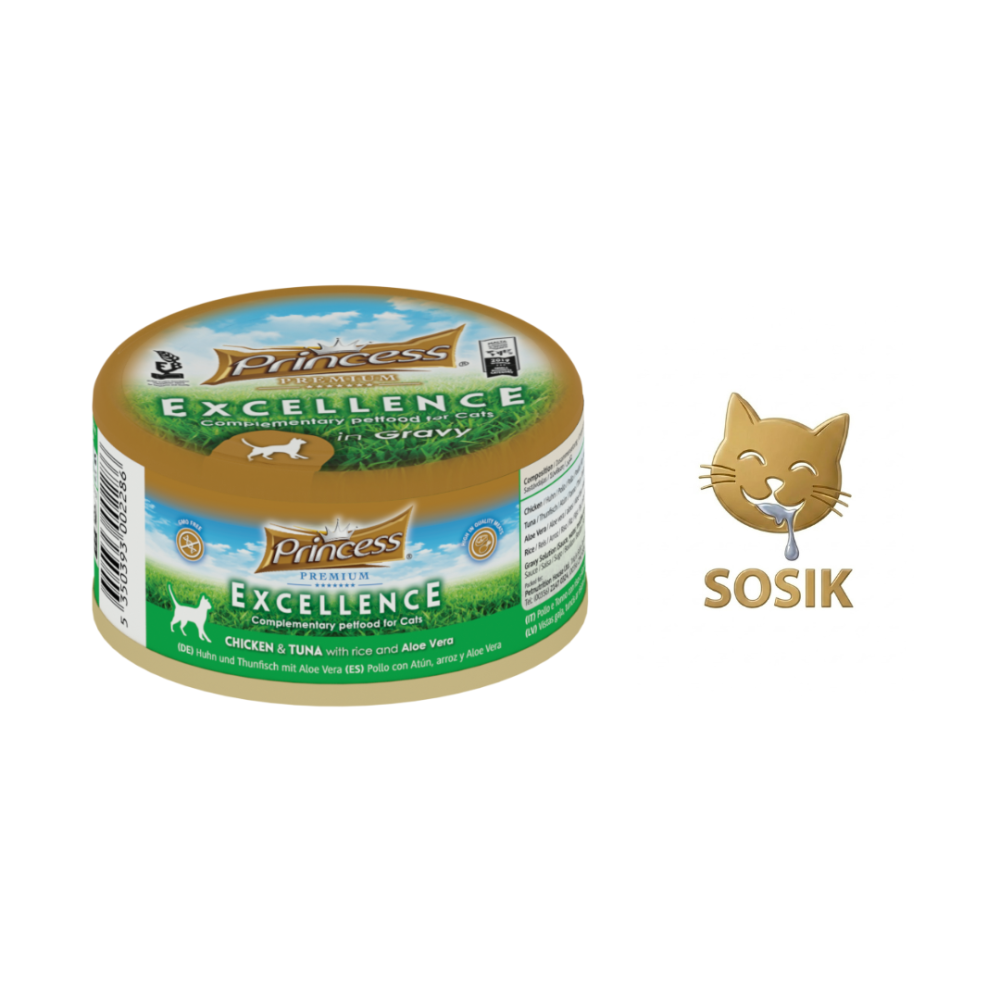 Влажный корм для кошек Princess Excellence с курицей, тунцом и алоэ, 70 г, для привередливых едоков.