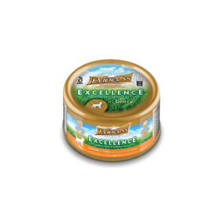 Влажный кошачий корм Princess Excellence с курицей, тунцом и тыквой, 70 г, мясные филе в соусе.