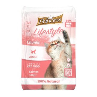Корм для кошек Princess Lifestyle Chunks Salmon 100 г, кусочки мяса в соусе.