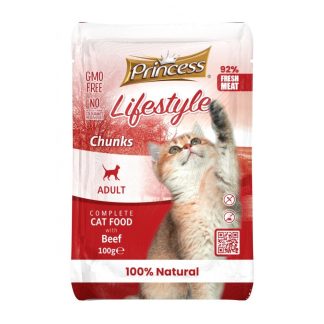 Корм для кошек Princess Lifestyle Chunks Beef в пакетиках, 100 г.