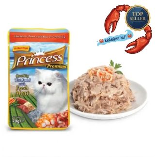 Влажный корм для кошек Princess Premium Chicken Tuna Crab 70 г в пакетиках, без злаков.