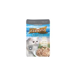 Влажный корм для кошек Princess Premium с курицей, тунцом и мидиями, 70 г, беззерновой (пищевой, пригодный для употребления человеком).