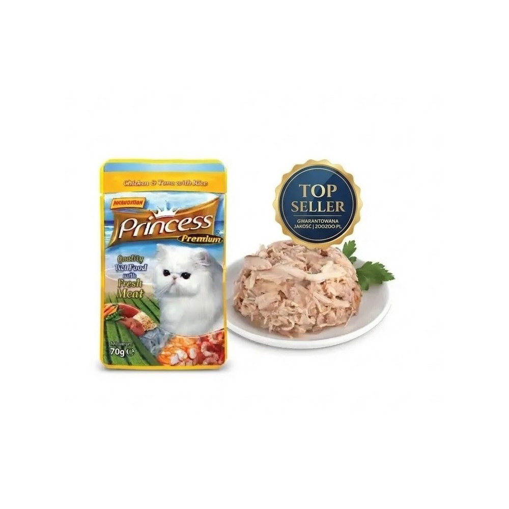 Натуральный влажный корм для кошек Princess Premium с курицей и тунцом, 70 г.