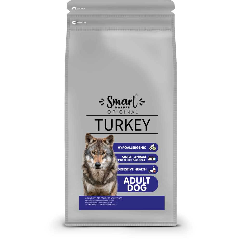 Корм Smart Nature Original Dog SINGLE PROTEIN Turkey 12 кг для собак с чувствительным пищеварением.