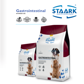 Сухой гипоаллергенный корм для собак Staark Dog Gastrointestinal 1,5 кг, предназначенный для защиты от насекомых, поддерживает здоровье кишечника.