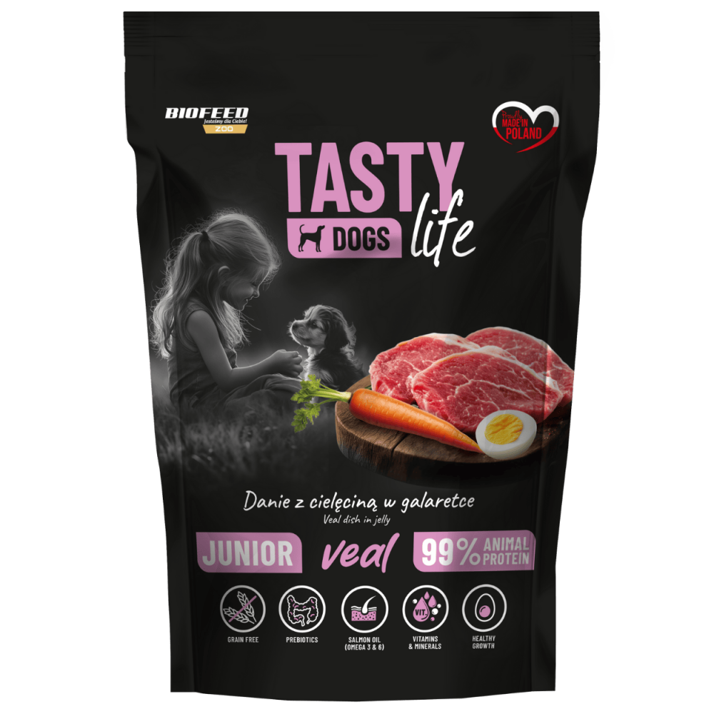 Tasty Dogs Life Veal 90% 150 г – влажный корм для щенков в форме желе.